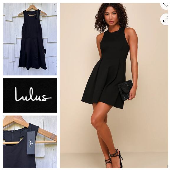 Lulus Cut out and About Black Skater Dress Small NWT - Picture 1 of 13